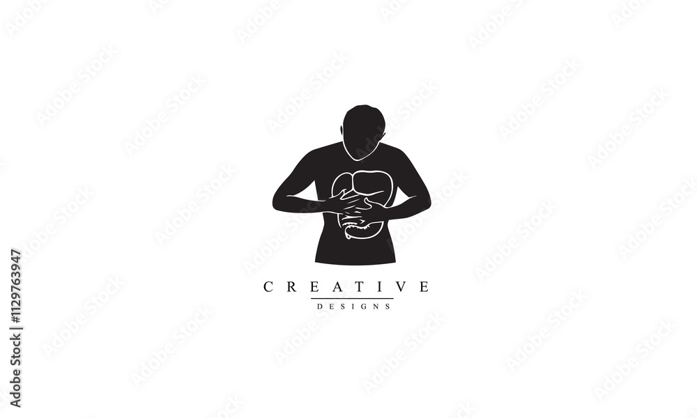 Human stomach pain vector black icon white background Human stomach pain vector black icon white background
