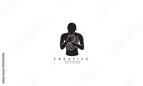 Human stomach pain vector black icon white background 