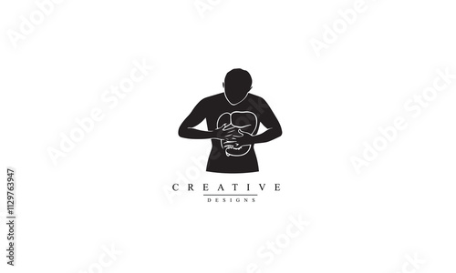 Human stomach pain vector black icon white background 