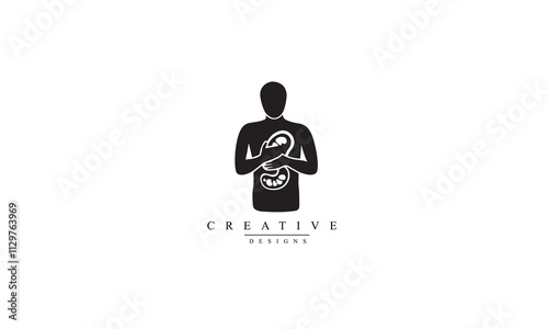 Human stomach pain vector black icon white background 