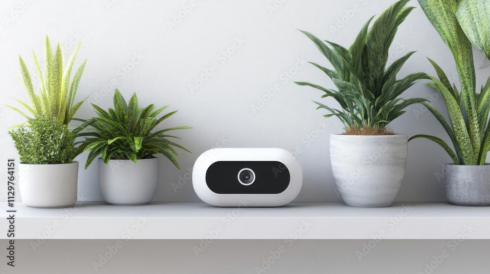 A suburban home with a stylish doorbell camera on the front door, blending seamlessly with the design A suburban home with a stylish doorbell camera on the front door, blending seamlessly with the design