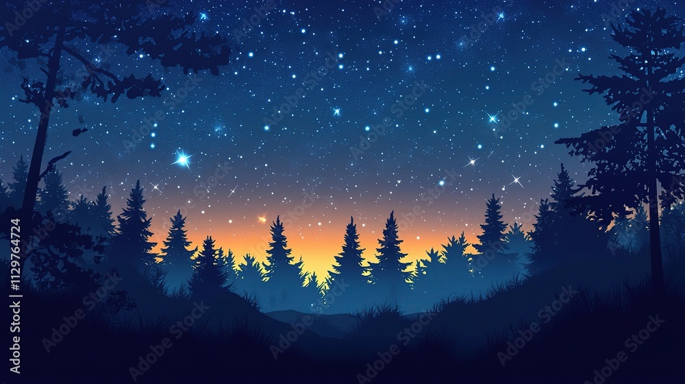 Fototapeta premium Starry Night Sky with Glowing Constellations Above the Forest