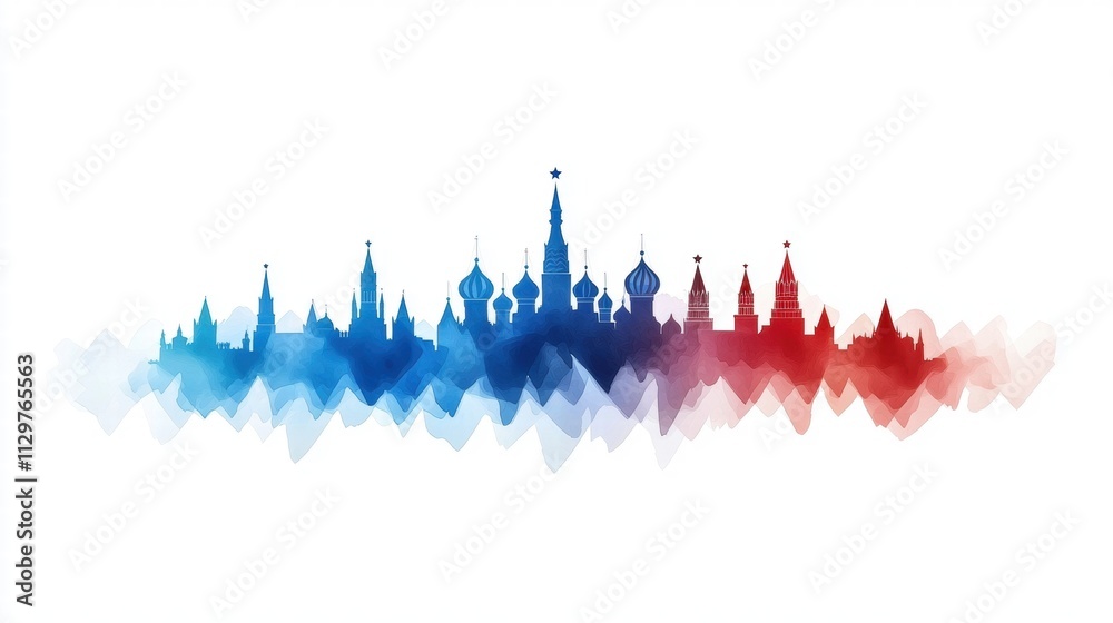 Moscow Skyline Watercolor Red Blue Cityscape Russian Architecture Moscow Skyline Watercolor Red Blue Cityscape Russian Architecture