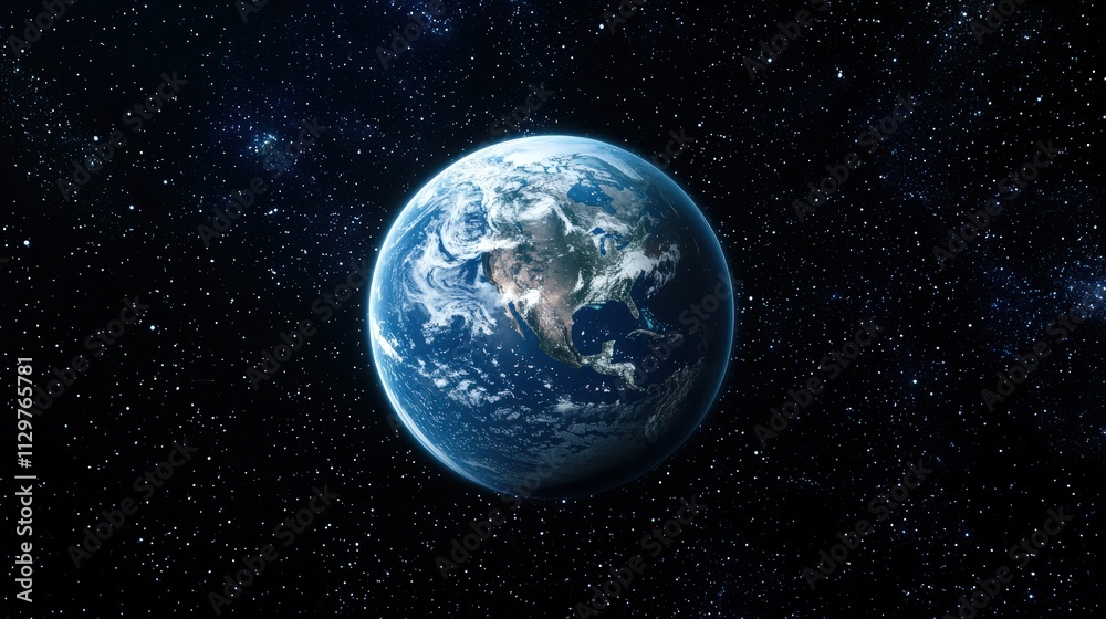 View of Earth from space with stars surrounding. View of Earth from space with stars surrounding.