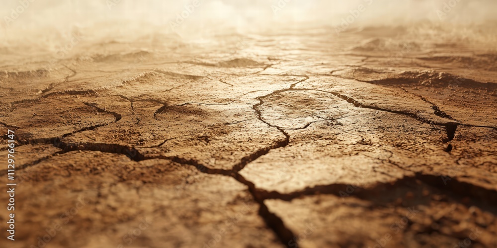 Fototapeta premium Cracked dry earth surface in warm tones