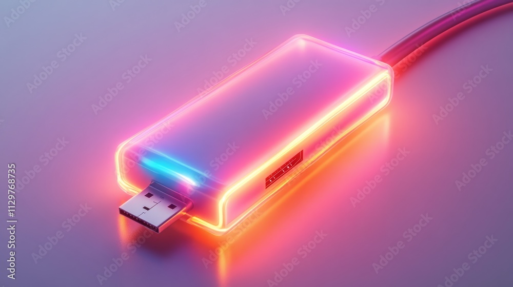 Glowing USB modem with cable. Glowing USB modem with cable.