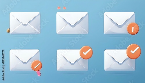 A colorful illustration of envelopes with notifications, representing email communication and message status updates.