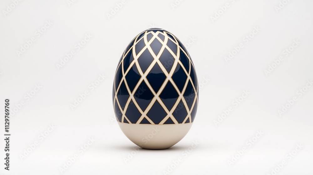 Decorative Easter egg with navy blue and beige diamond pattern. Decorative Easter egg with navy blue and beige diamond pattern.