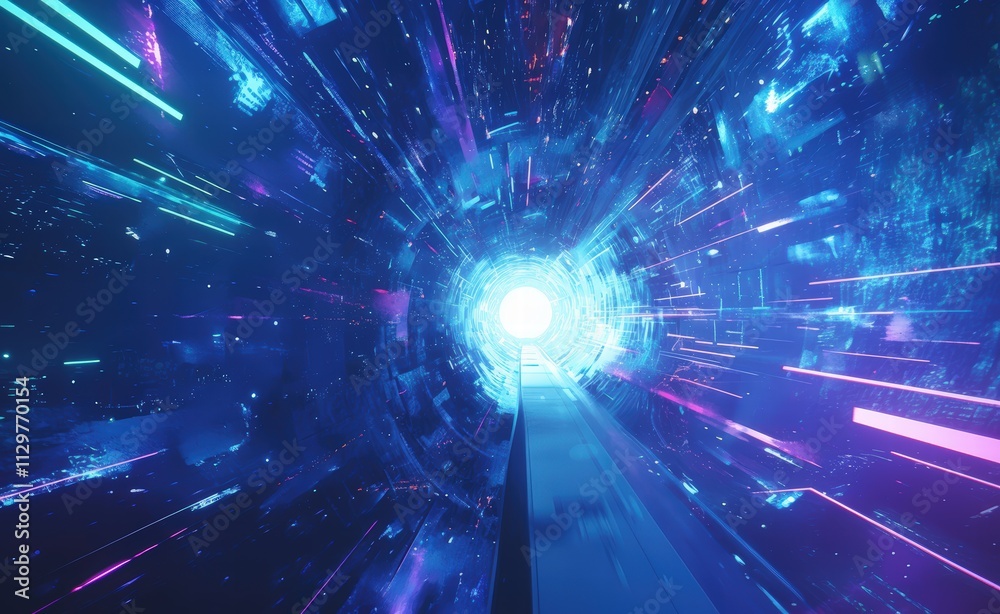 Fototapeta premium Futuristic digital tunnel with vibrant colors
