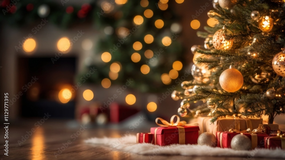 Blurry Christmas Tree with Bokeh Lights: Blurry Christmas Tree with Bokeh Lights: