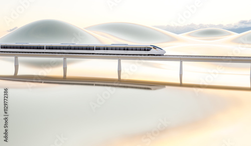 3D rendering of high-speed rail urban rail train scene