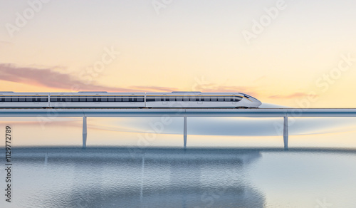 3D rendering of high-speed rail urban rail train scene