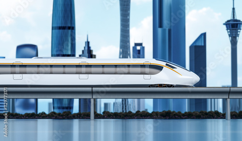 3D rendering of high-speed rail urban rail train scene