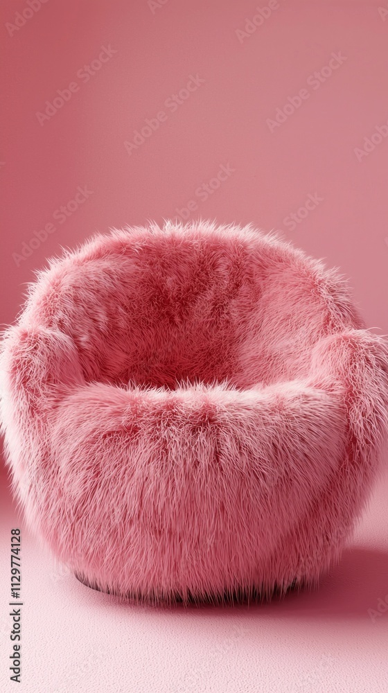 A lavish, fuzzy chair captures attention against a vibrant pink background, radiating a cozy ambiance that calls for relaxation and creative expression, perfect for any stylish interior A lavish, fuzzy chair captures attention against a vibrant pink background, radiating a cozy ambiance that calls for relaxation and creative expression, perfect for any stylish interior