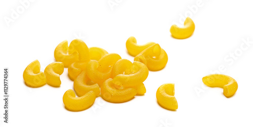  Pasta, corn macaroni, gluten free, isolated on white, side view