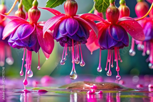 Colorful fuchsia flowers dripping with slime, colorful, fuchsia photo