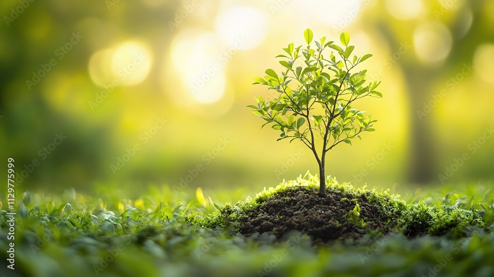 Morning Garden with Blurred Bokeh and Young Tree Background Morning Garden with Blurred Bokeh and Young Tree Background
