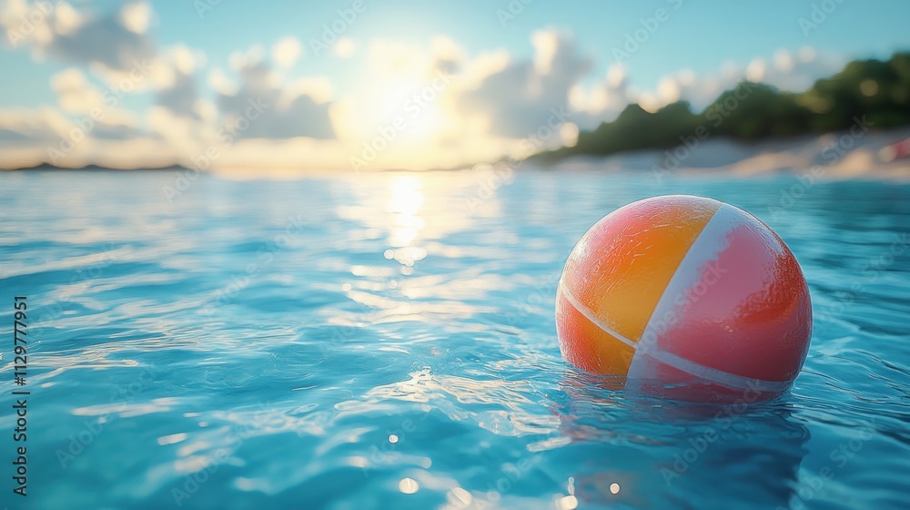 Colorful Beach Ball Floating in Luxury Swimming Pool Under Sunlight for Summer Vacation Background Colorful Beach Ball Floating in Luxury Swimming Pool Under Sunlight for Summer Vacation Background