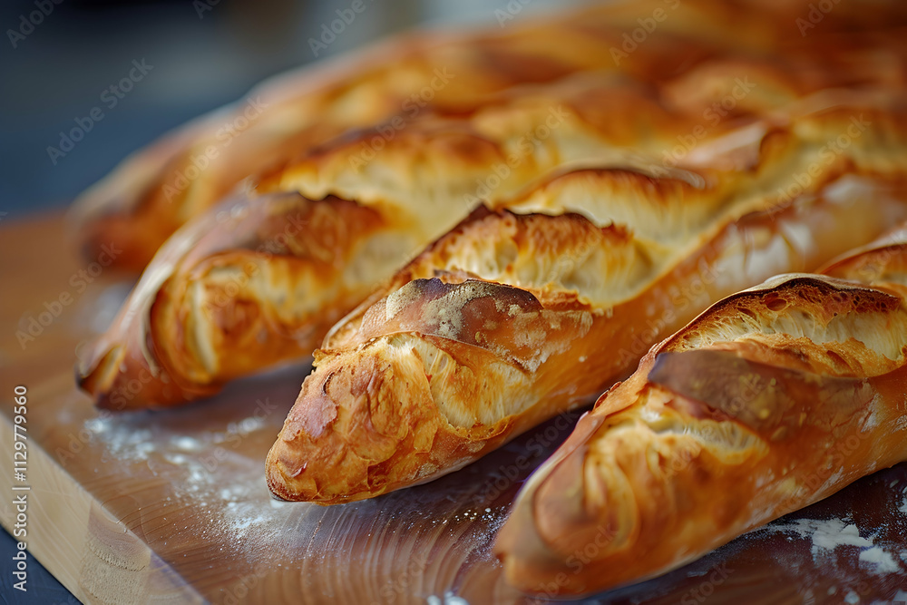 Freshly baked bread loaves arranged on a wooden surface. Freshly baked bread loaves arranged on a wooden surface.