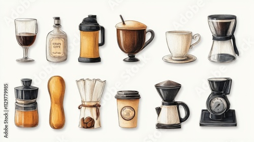 Wallpaper Mural Cozy autumn cafe stickers coffee tea cups teapot oranges leaves branches plants design illustration sticker collection vintage cafe element autumn Torontodigital.ca