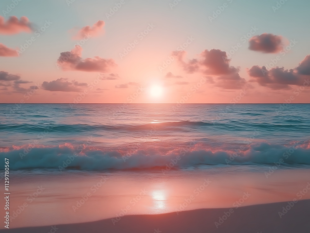 Fototapeta premium Serene Sunset Over Calm Ocean Waves Beach
