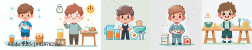 set of vector little boy drinking water