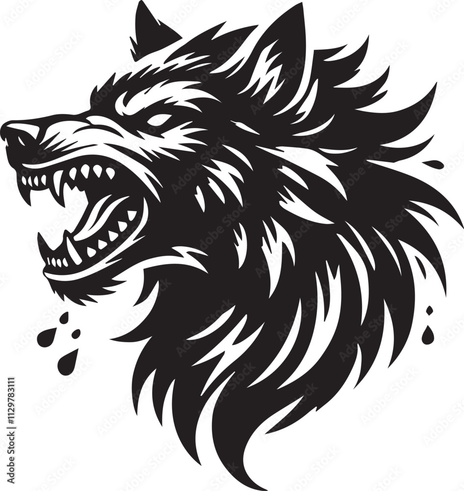 Fototapeta premium A fierce wolf head silhouette with bared teeth black vector