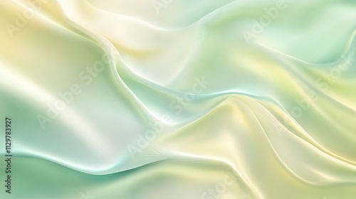 A green and yellow fabric with a wave pattern. The fabric is smooth and flowing, giving a sense of movement and fluidity. The colors of the fabric are bright and vibrant, creating a cheerful