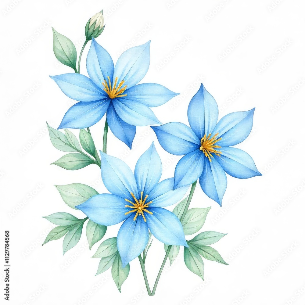 Fototapeta premium Delicate Light Blue Floral Arrangement on White Background