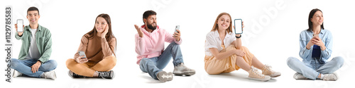 Set of young people with sm...
