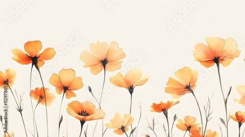 A beautifully minimalist watercolor illustration featuring marigolds in gentle shades of orange and yellow, set against a light background for a seamless and harmonious floral presentation