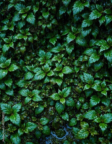 Wallpaper Mural Overgrown foliage with wet leaves and greenery, covered in rainwater, showcasing the beauty of nature's decay, decay, leaves, nature Torontodigital.ca