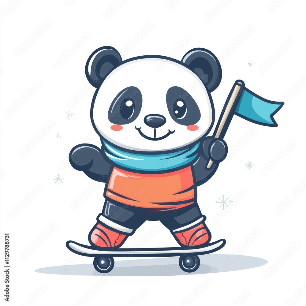 Cute panda skateboarding with flag. Cute panda skateboarding with flag.