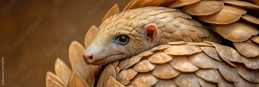 Young Pangolin Curled In Protective Scales Young Pangolin Curled In Protective Scales
