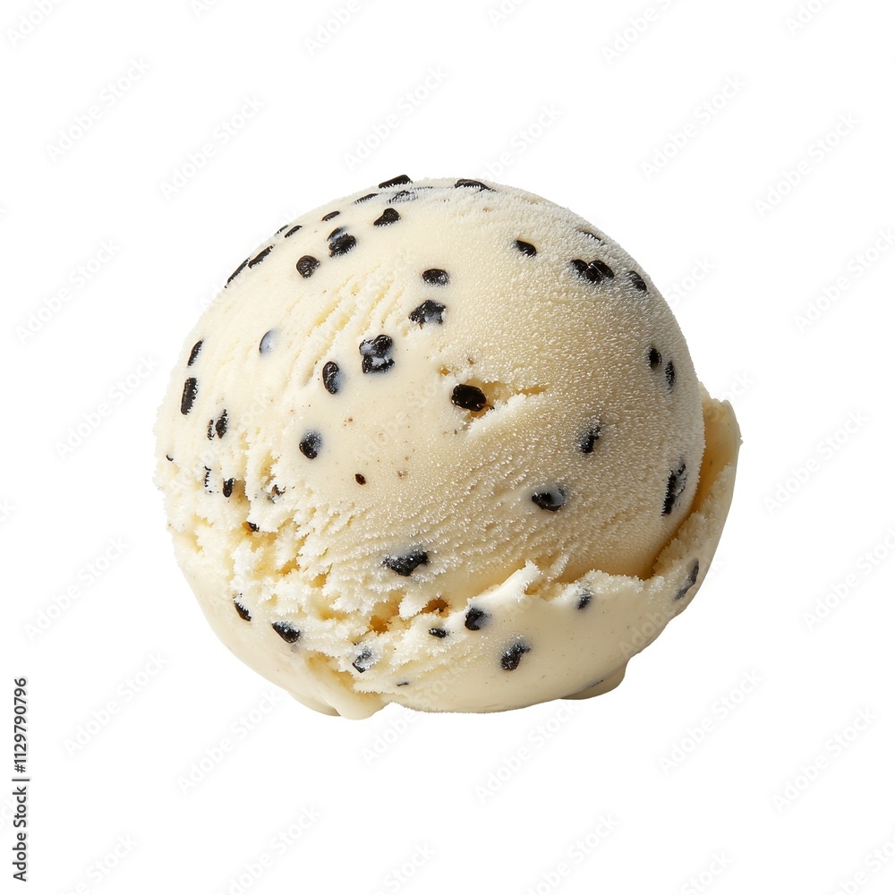 Close up of a Creamy Vanilla Ice Cream Scoop with Chocolate Chips, Isolated on White Background Cutout Close up of a Creamy Vanilla Ice Cream Scoop with Chocolate Chips, Isolated on White Background Cutout