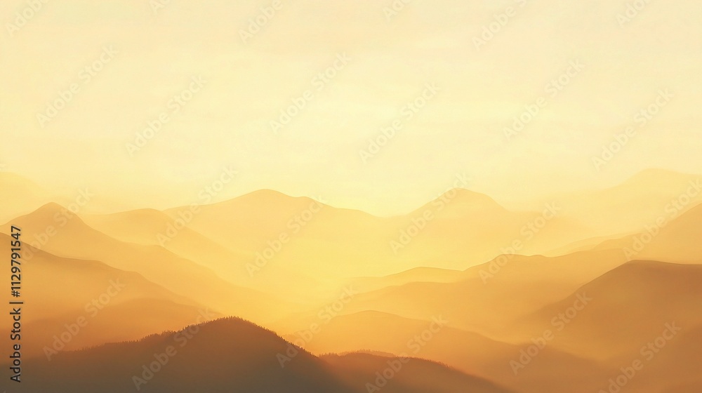 Soft Golden Dawn Over Hills Illuminating Tranquil Landscape Soft Golden Dawn Over Hills Illuminating Tranquil Landscape