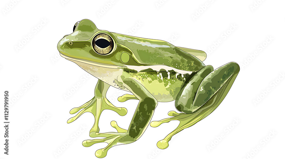 Obraz premium A frog is sitting on a white background