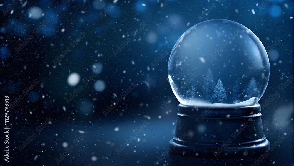 A Christmas snow globe featuring a cozy house, surrounded by falling snow against a dreamy blue background A Christmas snow globe featuring a cozy house, surrounded by falling snow against a dreamy blue background