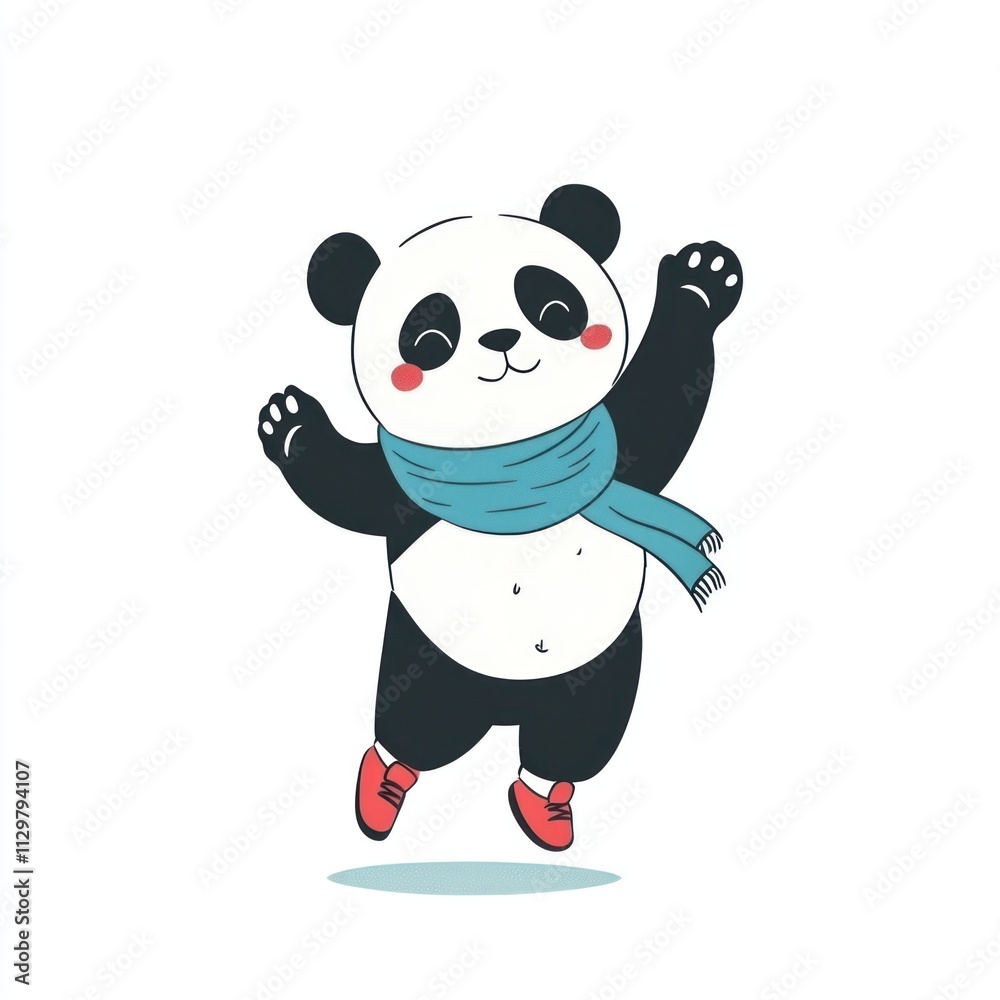 Happy jumping panda wearing a scarf and shoes. (1) Happy jumping panda wearing a scarf and shoes. (1)