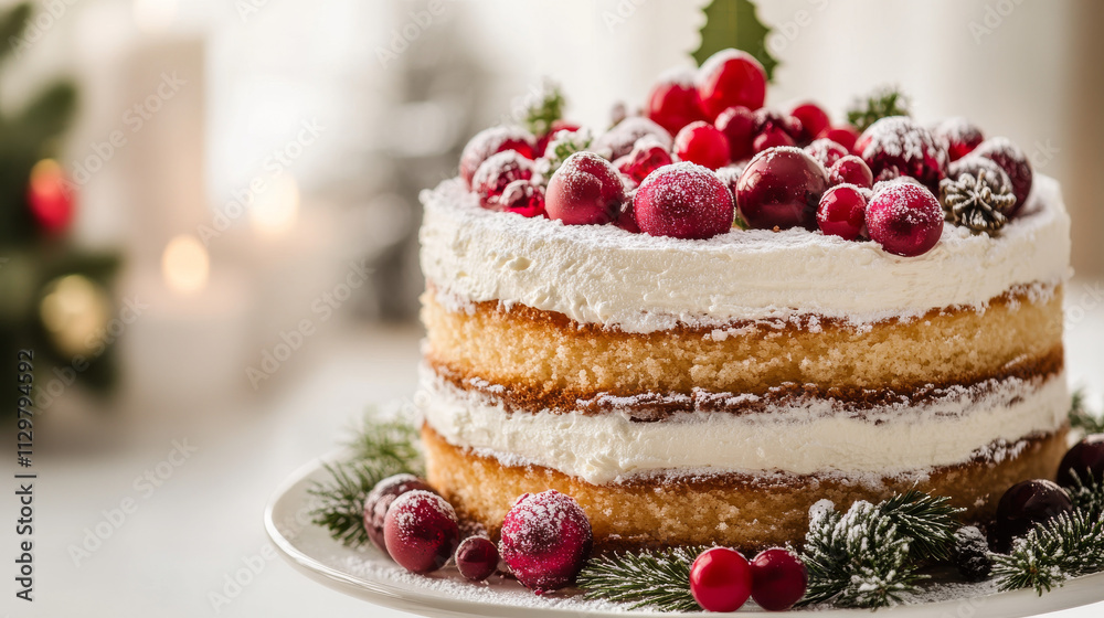 custom made wallpaper toronto digitalChristmas Cranberry Cake: Festive Layered Dessert, White Frosting, Red Berries