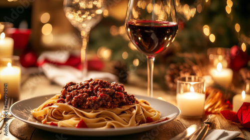 Romantic Candlelit Dinner: Tagliatelle Bolognese and Red Wine