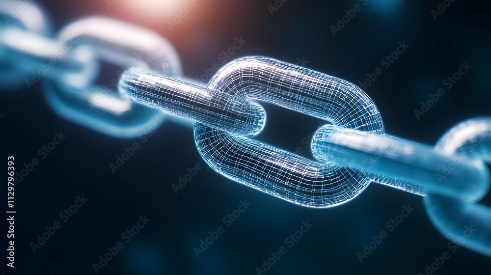 A close-up view of a futuristic metal chain link showcasing high-tech design and glowing elements. A close-up view of a futuristic metal chain link showcasing high-tech design and glowing elements.