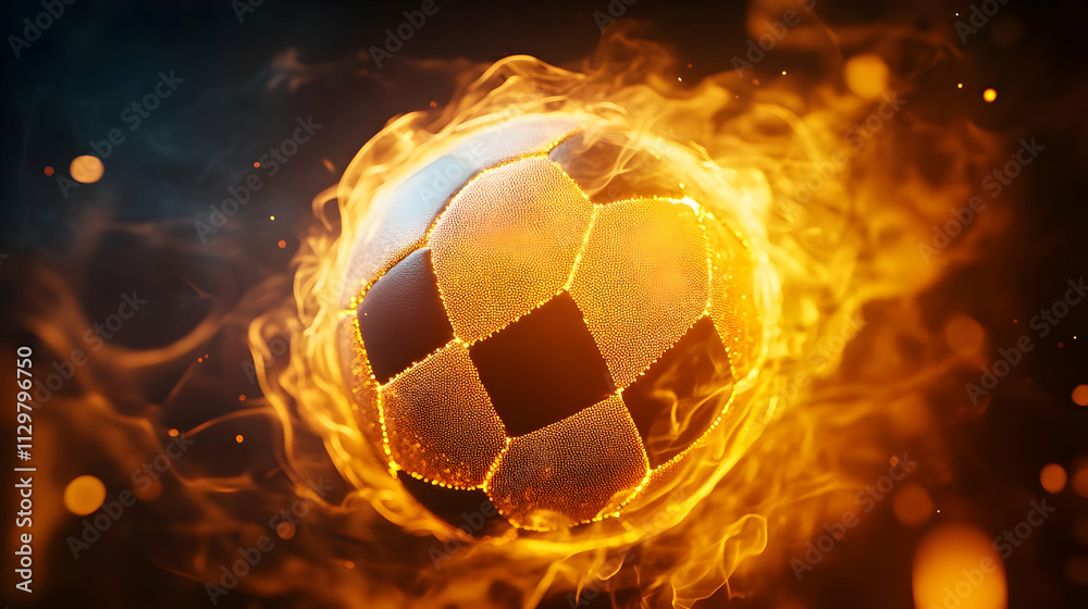 Fototapeta premium A fiery soccer ball ignited with vibrant flames, representing passion and excitement in sports.