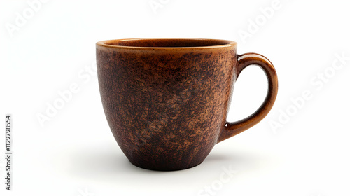 A rustic, brown ceramic mug perfect for coffee, tea, or other hot beverages with a unique textured finish. photo