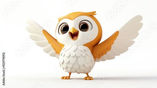 Cheerful cartoon owl with wings outstretched, isolated on white background. photo