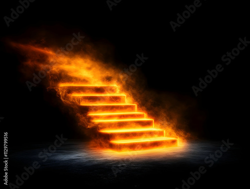 A mesmerizing staircase of flames rising into darkness, symbolizing an enigmatic journey or transformation. photo