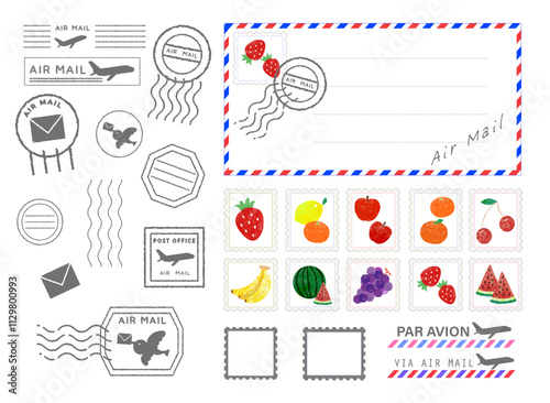果物の切手とスタンプのベクターイラスト
