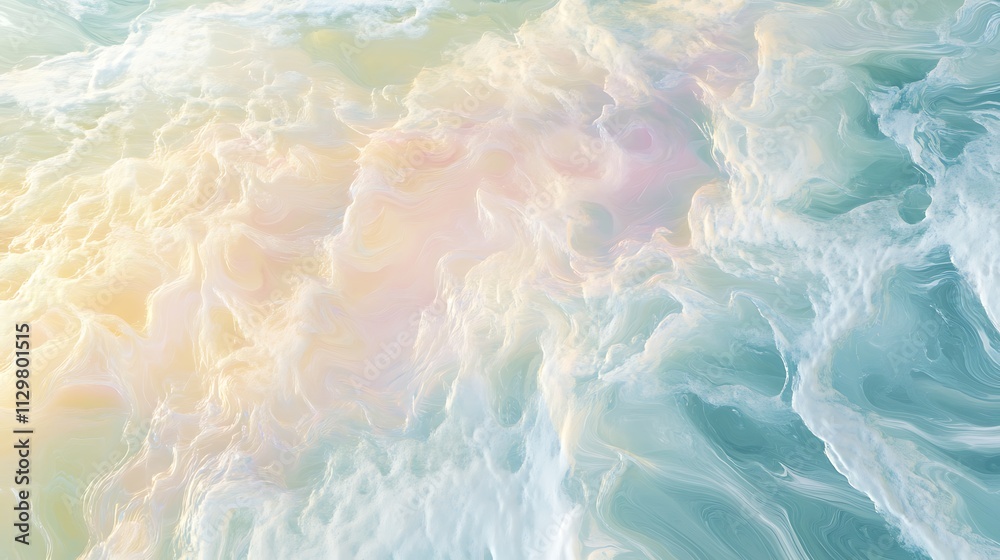 Naklejka premium High-angle views of sea landscapes, Serene Top-Down View of Pastel Sea Foam