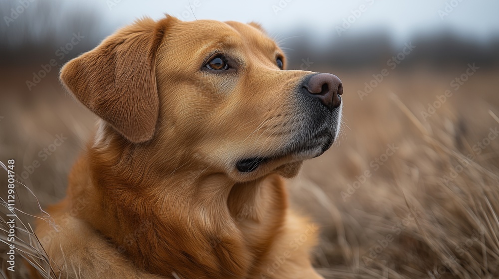 brown Labrador retriever sitting in field brown Labrador retriever sitting in field