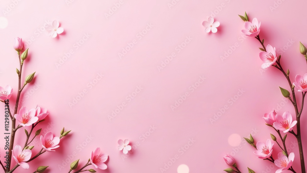 branch of blooming pink sakura on light magenta background with empty space for text branch of blooming pink sakura on light magenta background with empty space for text